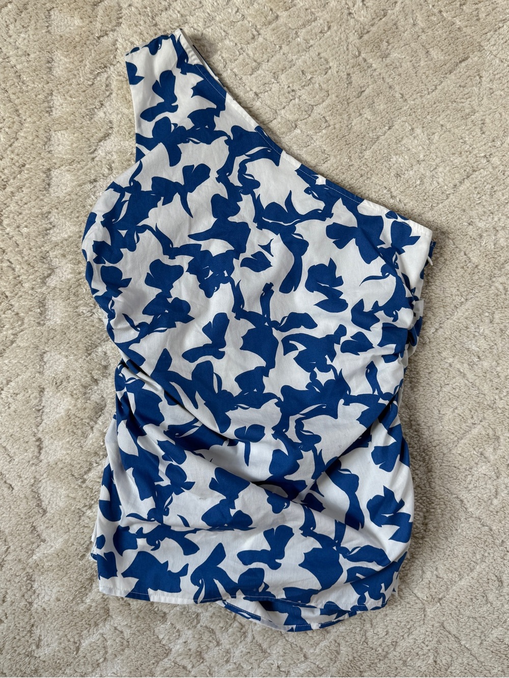 NEW! Abercrombie & Fitch Asymmetrical Poplin Top, Blue White, Small